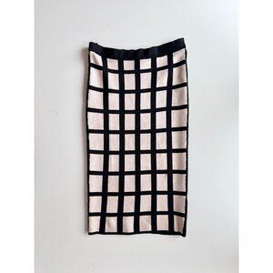 NWOT RONNY KOBO Ivory Black Knit Square Check Bodycon Bandage Skirt, Size M